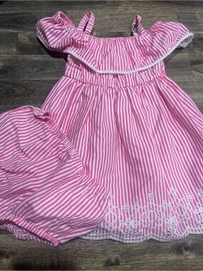 Pink and White Striped Ruffle Dress with Bloomer